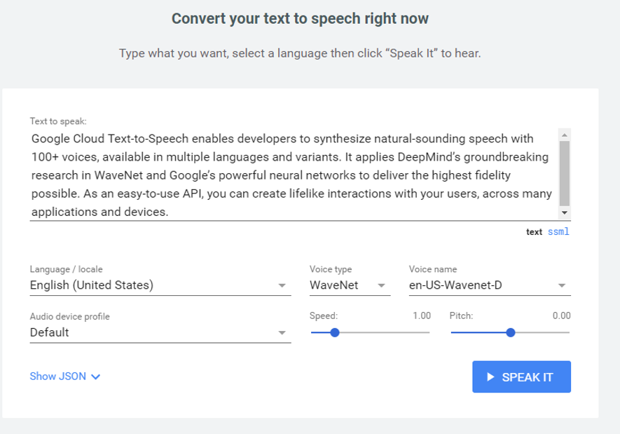 google text to speech interface